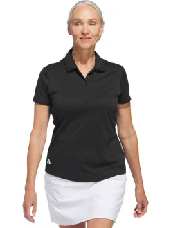 adidas Womens Solid Performance Short Sleeve Polo Shirt - Black