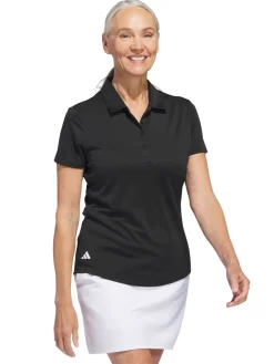 adidas Womens Solid Performance Short Sleeve Polo Shirt - Black