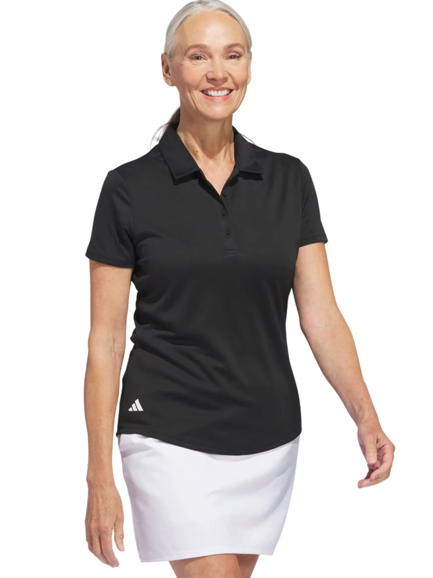 adidas Womens Solid Performance Short Sleeve Polo Shirt - Black