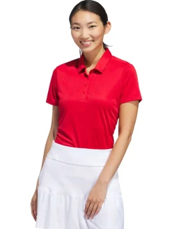 adidas Womens Solid Performance Short Sleeve Polo Shirt - Collegiate Red
