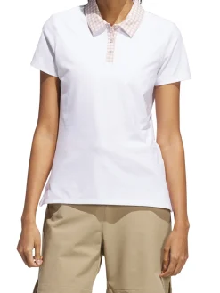 adidas Womens Ultimate365 Gingham Short Sleeve Polo Shirt - White