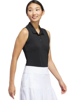 adidas Womens Ultimate365 Solid Sleeveless Polo Shirt - Black