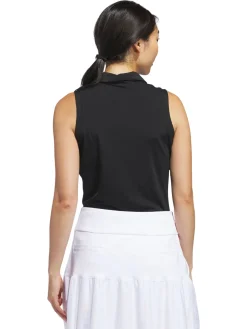 adidas Womens Ultimate365 Solid Sleeveless Polo Shirt - Black