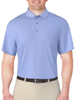 Ben Hogan 2 Tone Micro Geo Jacquard Polo - Cornflower Blue