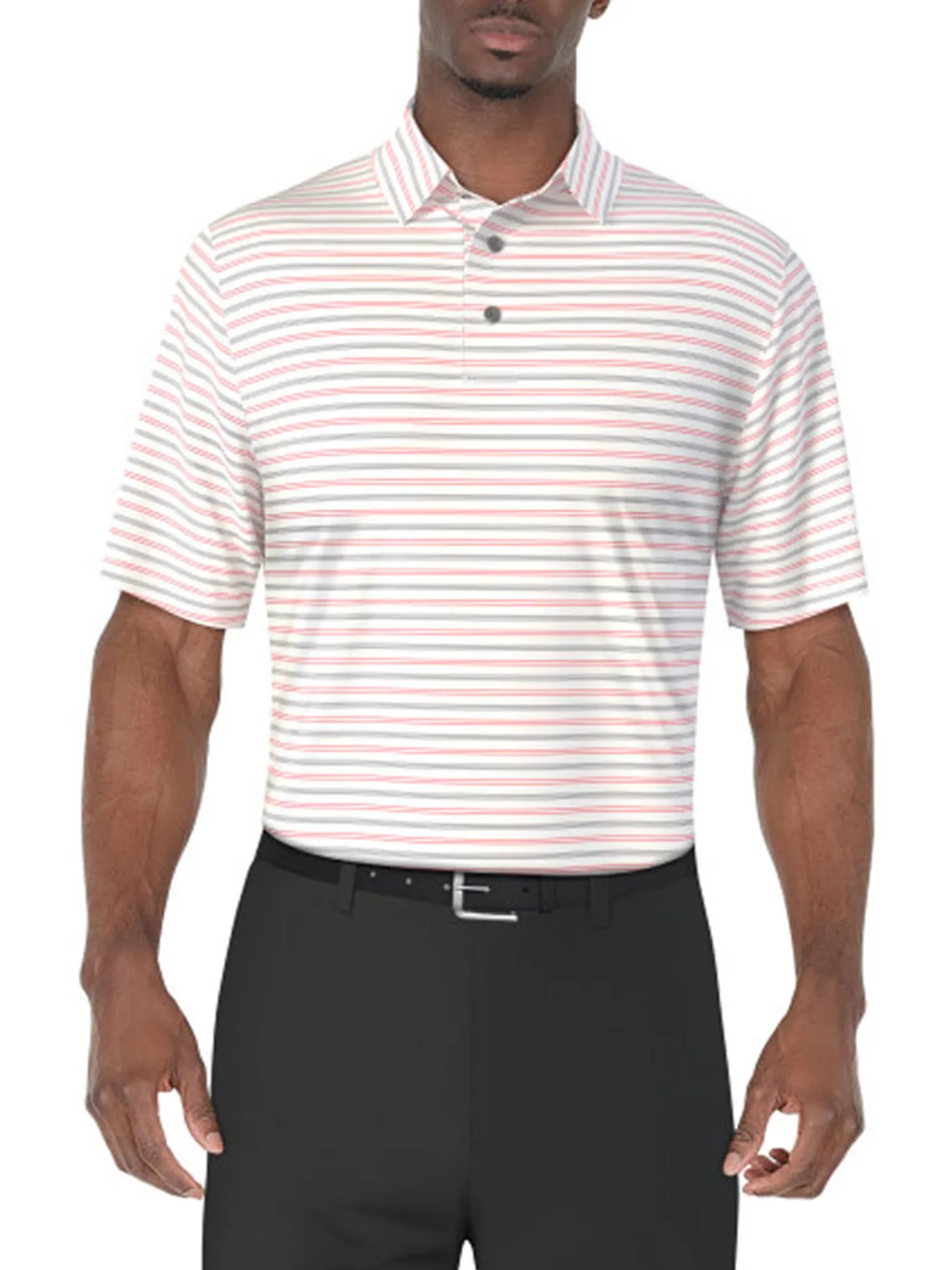 Ben Hogan Birdseye Printed Stripe Polo Shirt - Bright White