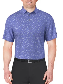 Ben Hogan Heather Golf Club Print Polo Shirt - Cornflower Blue