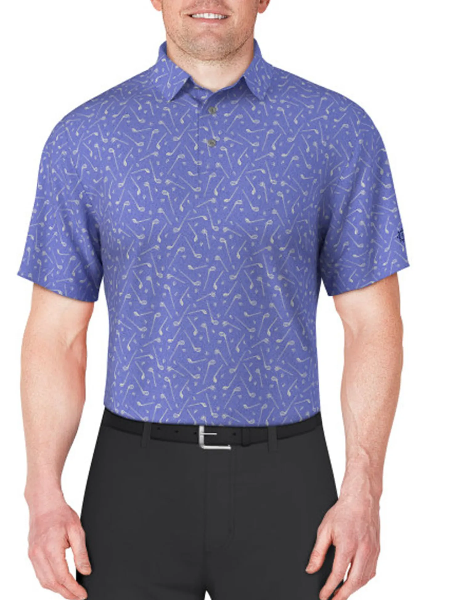 Ben Hogan Heather Golf Club Print Polo Shirt - Cornflower Blue