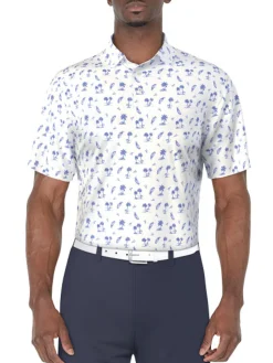 Ben Hogan Tropical Golf Print Polo Shirt - Bright White