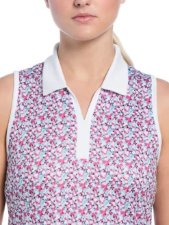 Ben Hogan Women's Colour Blocked Mini Floral Print Sleeveless Top - Bright White
