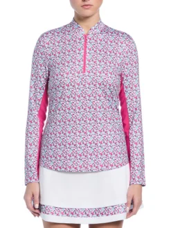 Ben Hogan Women's Floral Sun Protection Long Sleeve Top - Fuchsia Purple