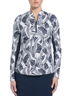 Ben Hogan Women's Leaf Print Sun Protection Long Sleeve Top - Bright White
