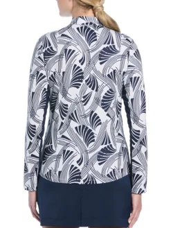 Ben Hogan Women's Leaf Print Sun Protection Long Sleeve Top - Bright White