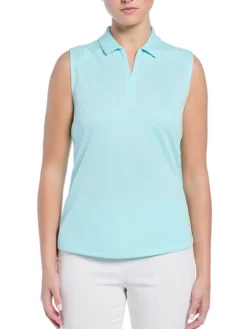 Ben Hogan Women's Solid Ventilation Sleeveless Polo - Waterspout