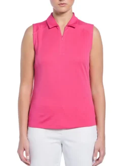 Ben Hogan Women's Solid Ventilation Sleeveless Polo - Fuchsia Purple