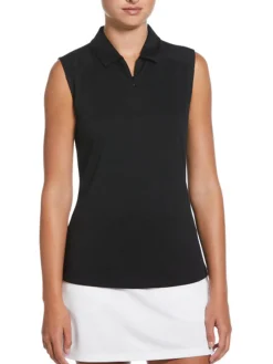 Ben Hogan Women's Solid Ventilation Sleeveless Polo - Caviar