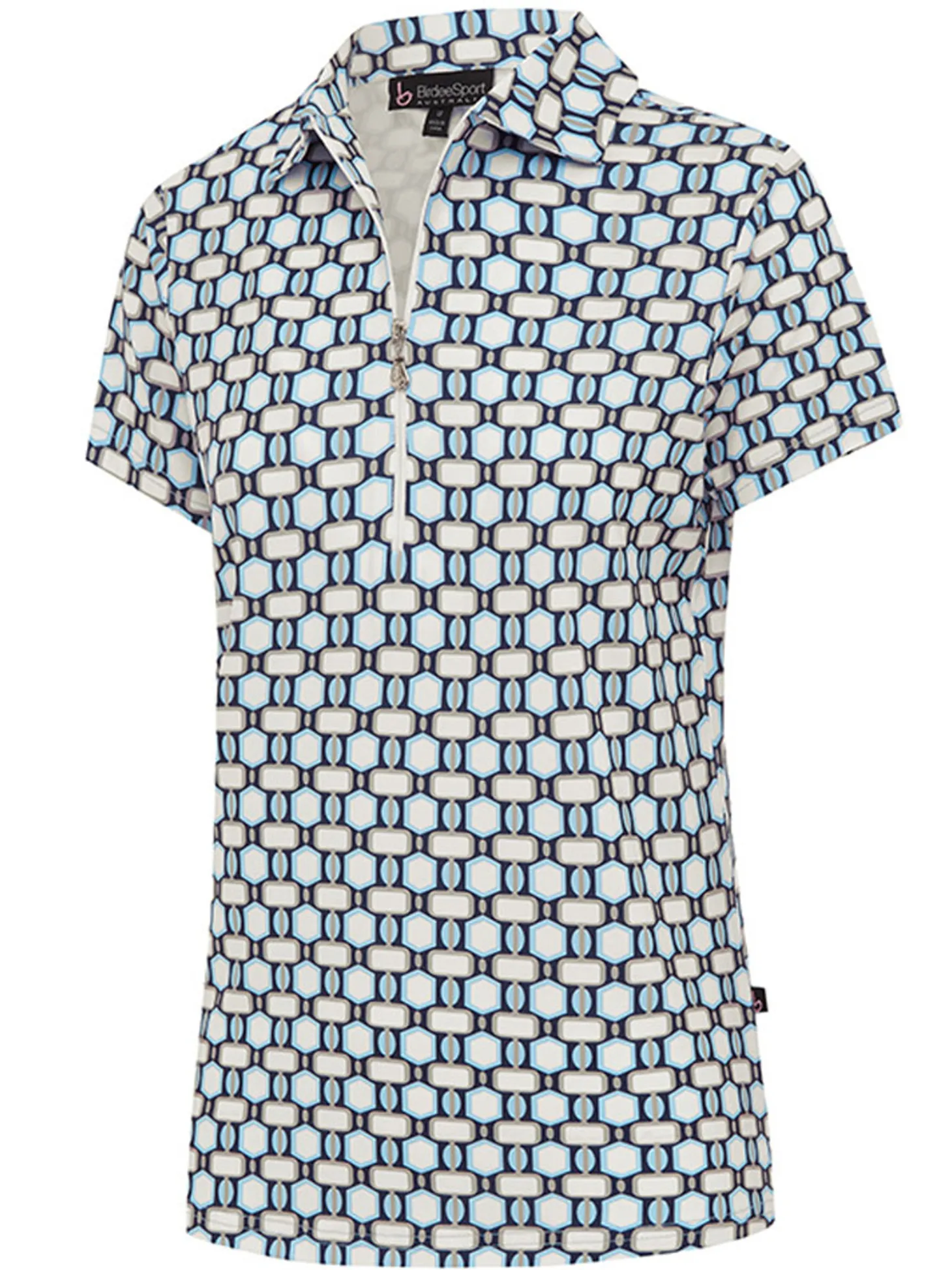 Birdee Sport Women's Astra Zipper Short Sleeve Top - White/Crystal