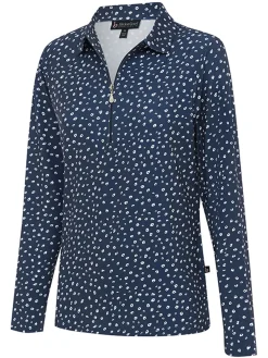 Birdee Sport Women's Poppy Zipper Long Sleeve Top - Navy