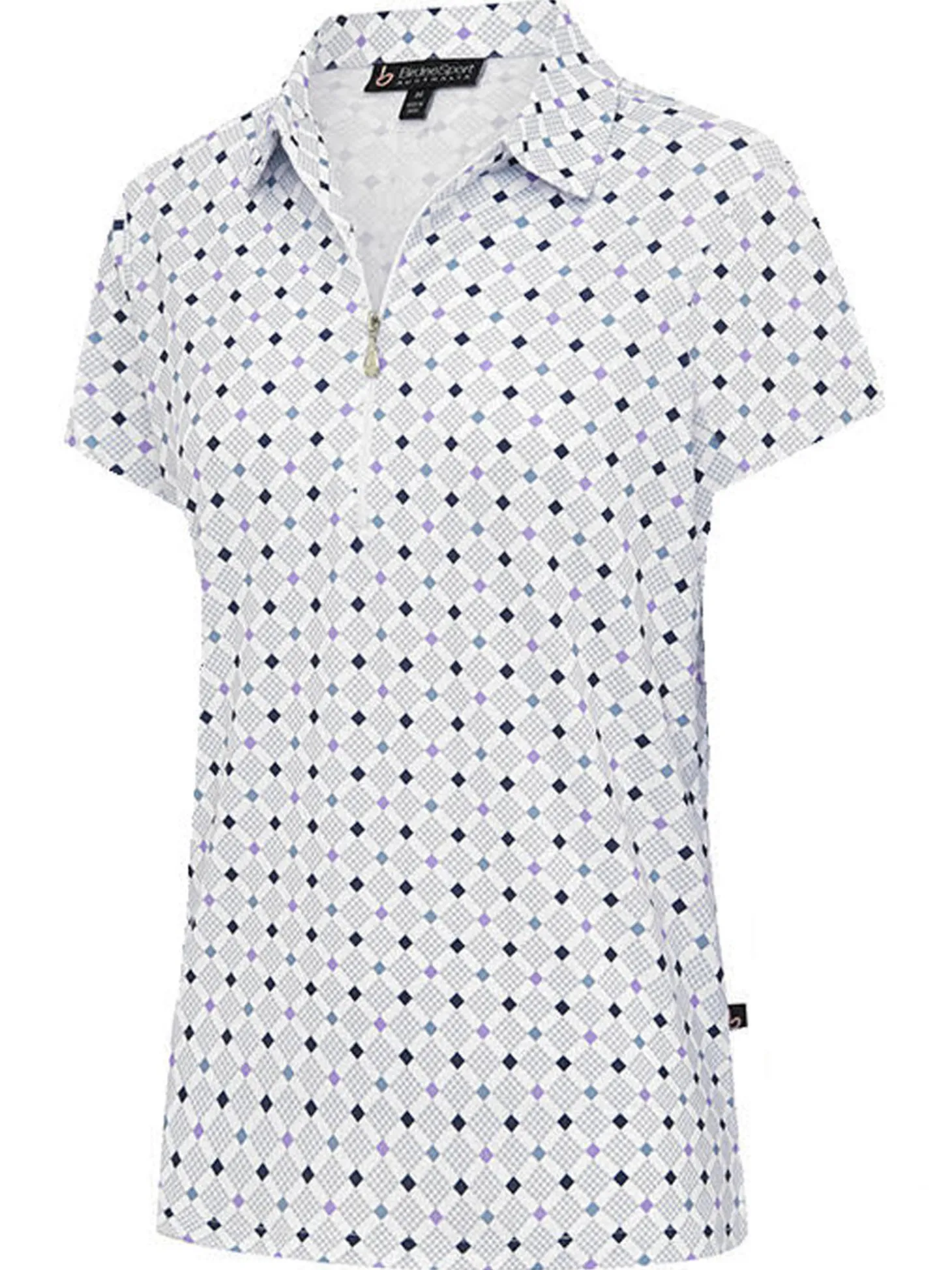 Birdee Sport Women's Pyramid Zipper Short Sleeve Top - White/Lilac