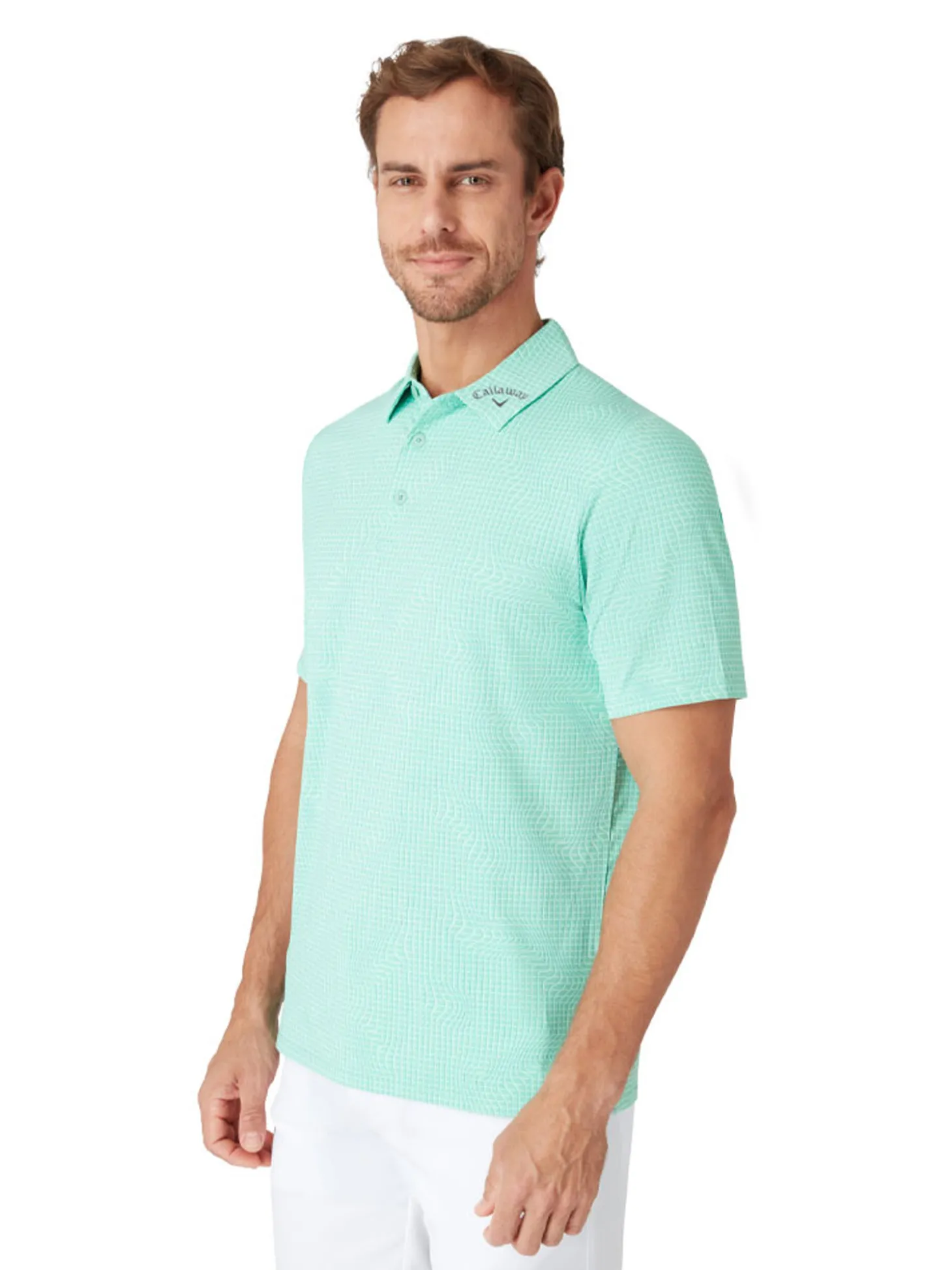 Callaway Gingham Print Polo - Neptune Green