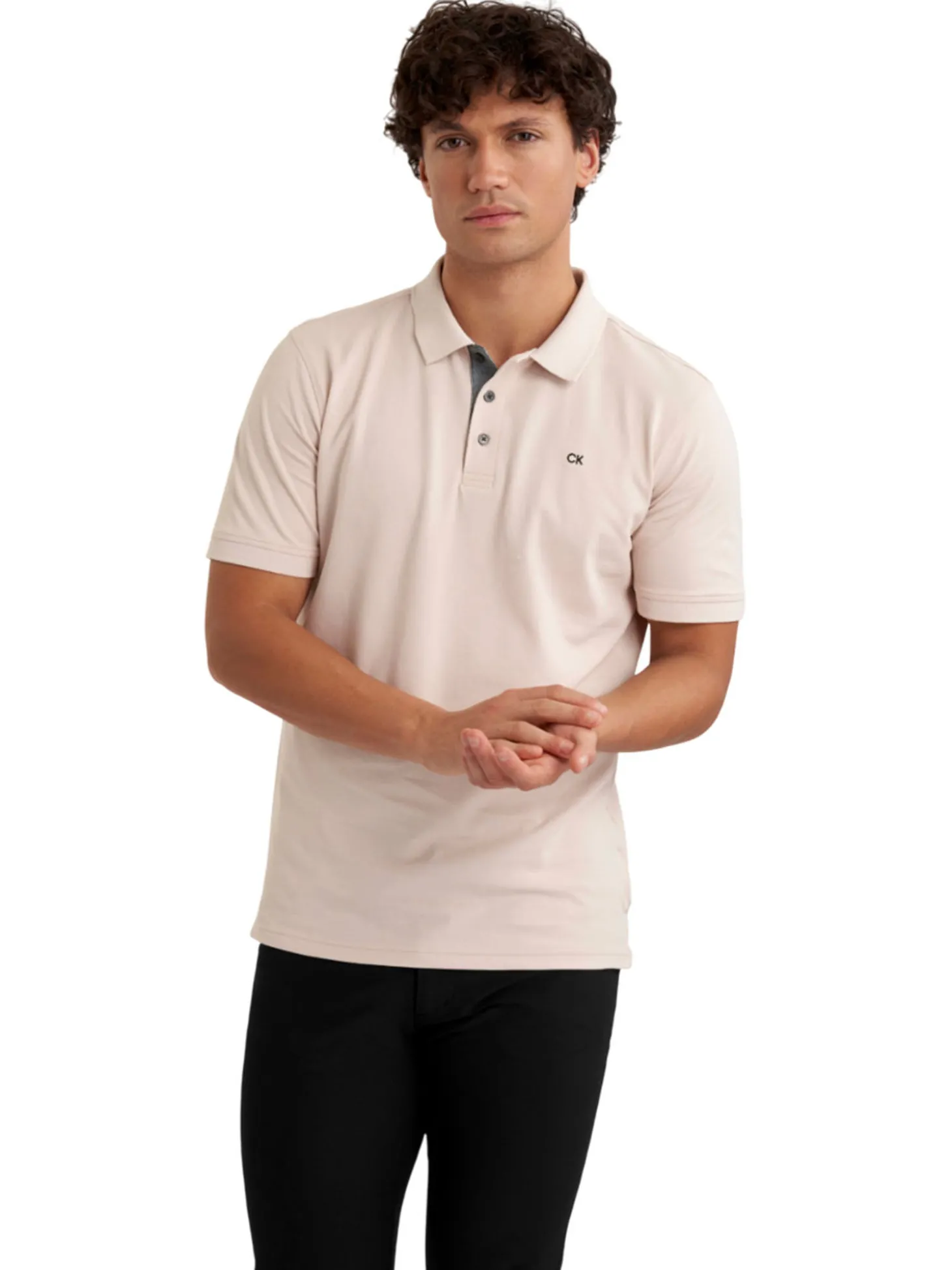 Calvin Klein Cotton Blend Quad Polo - Stone