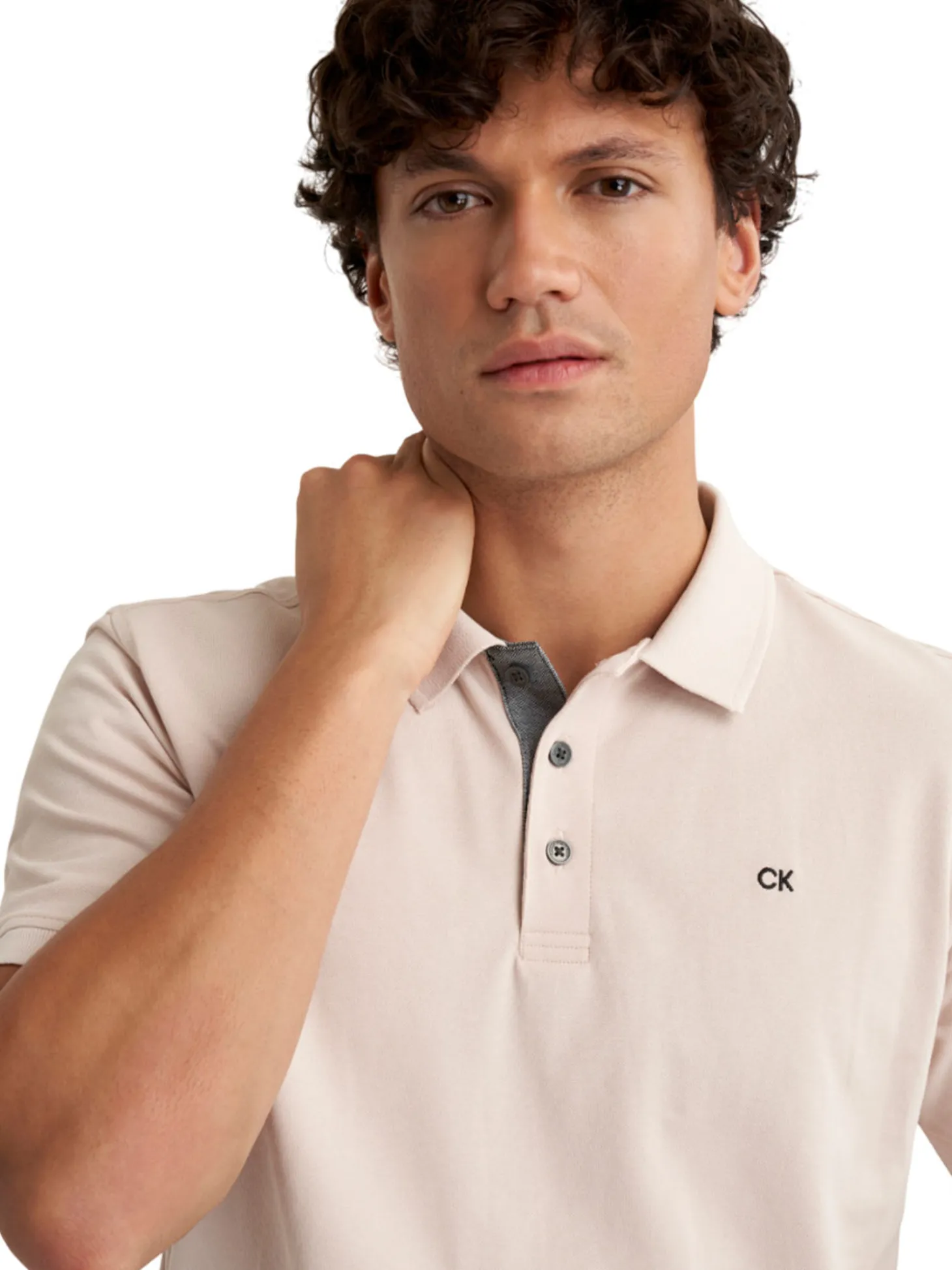 Calvin Klein Cotton Blend Quad Polo - Stone