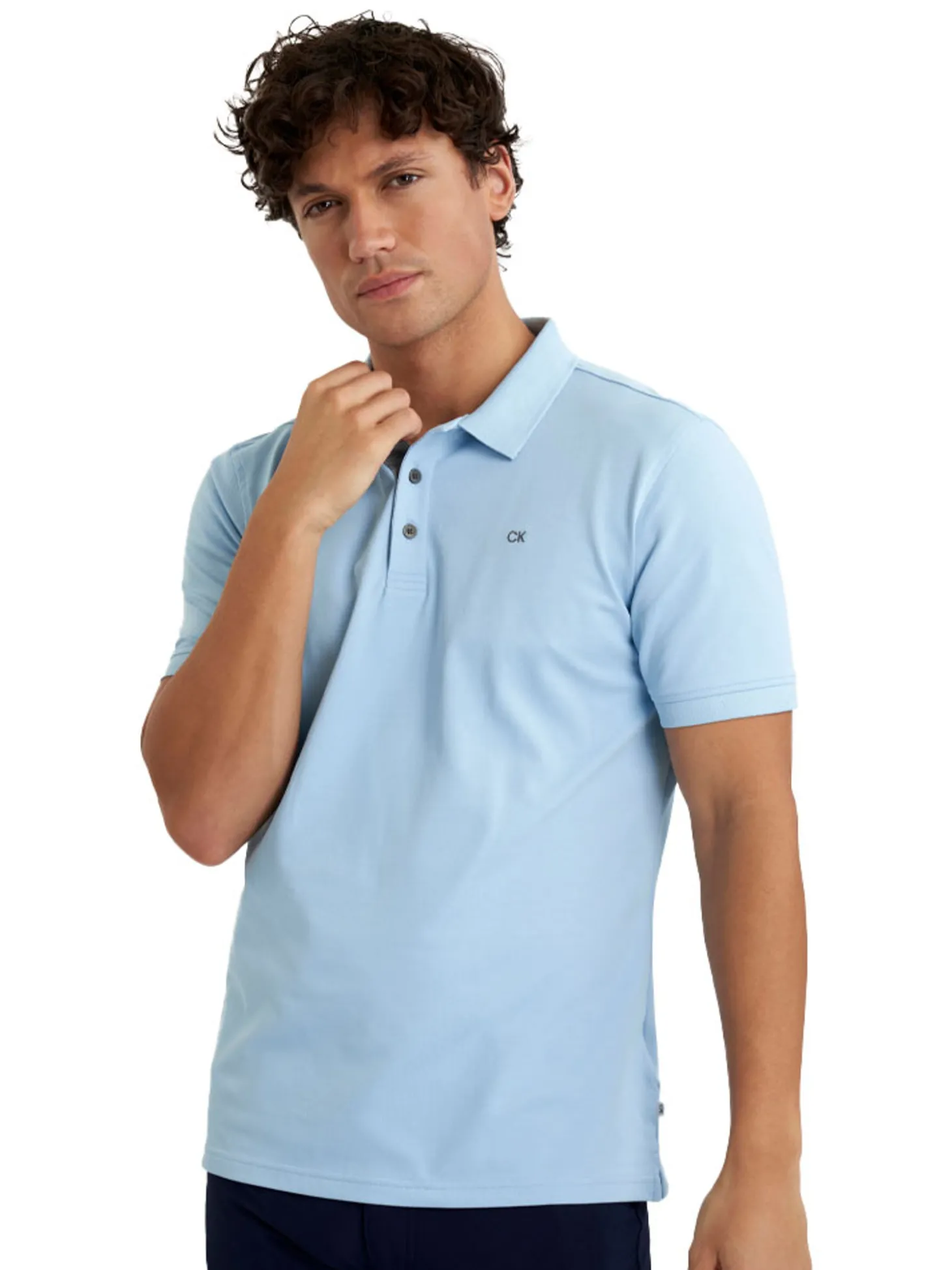 Calvin Klein Cotton Blend Quad Polo - Sky Blue