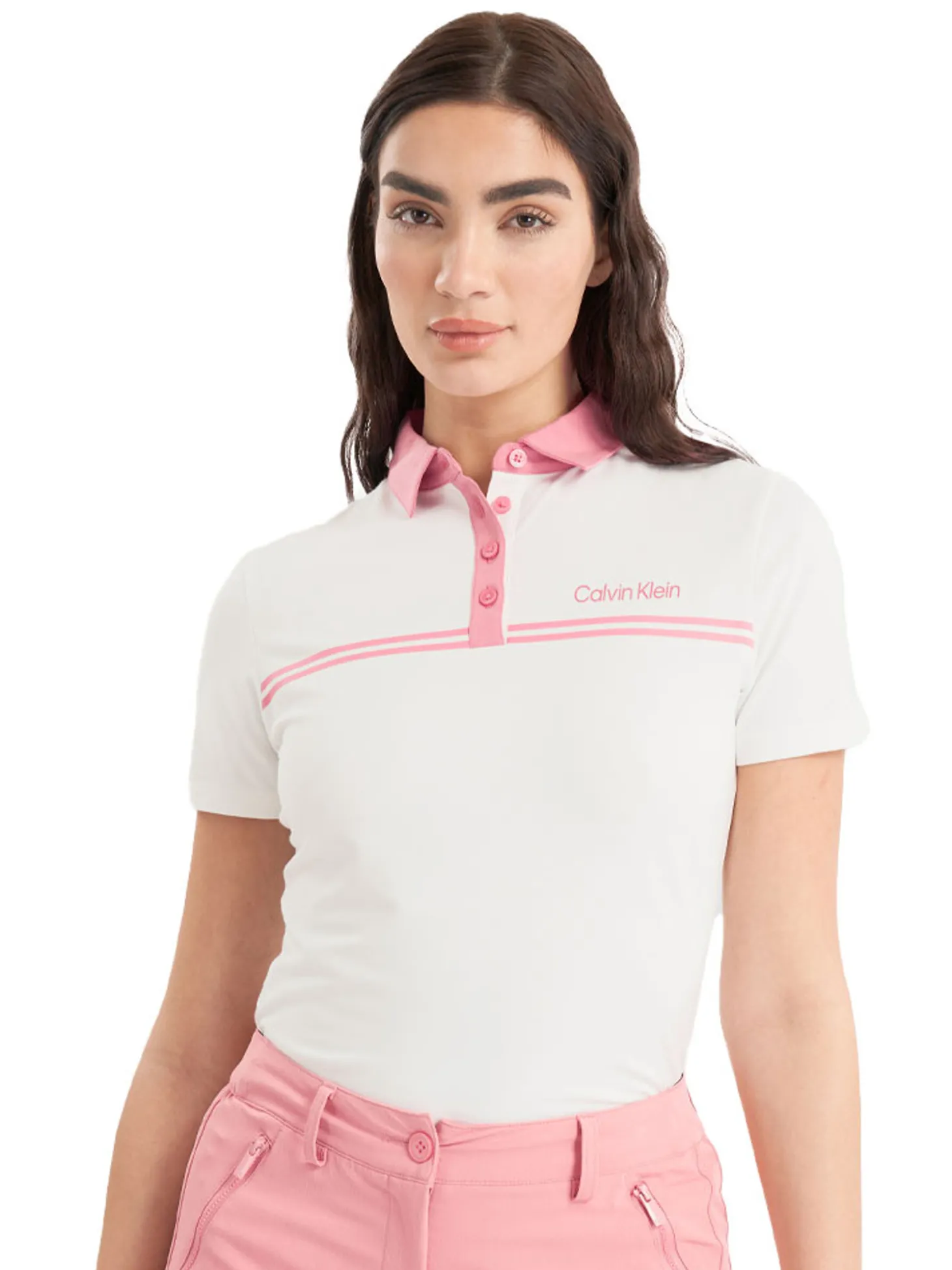Calvin Klein Womens Bellevue Polo Shirt - White/Powder Pink