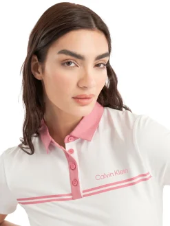 Calvin Klein Womens Bellevue Polo Shirt - White/Powder Pink
