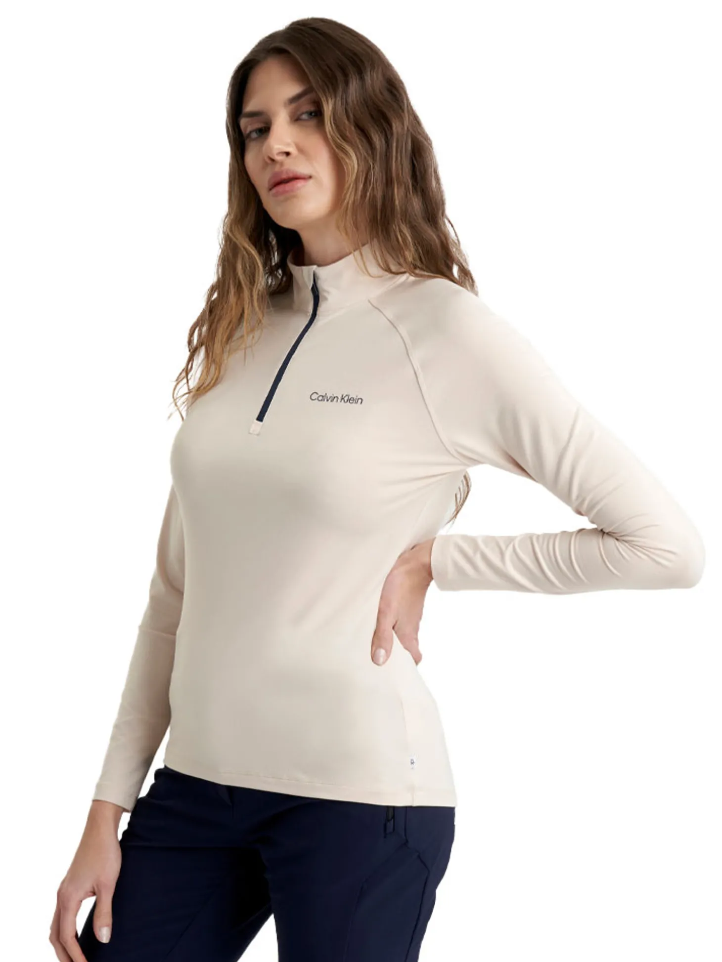 Calvin Klein Womens Dakota Quarter Zip Top - Tapioca