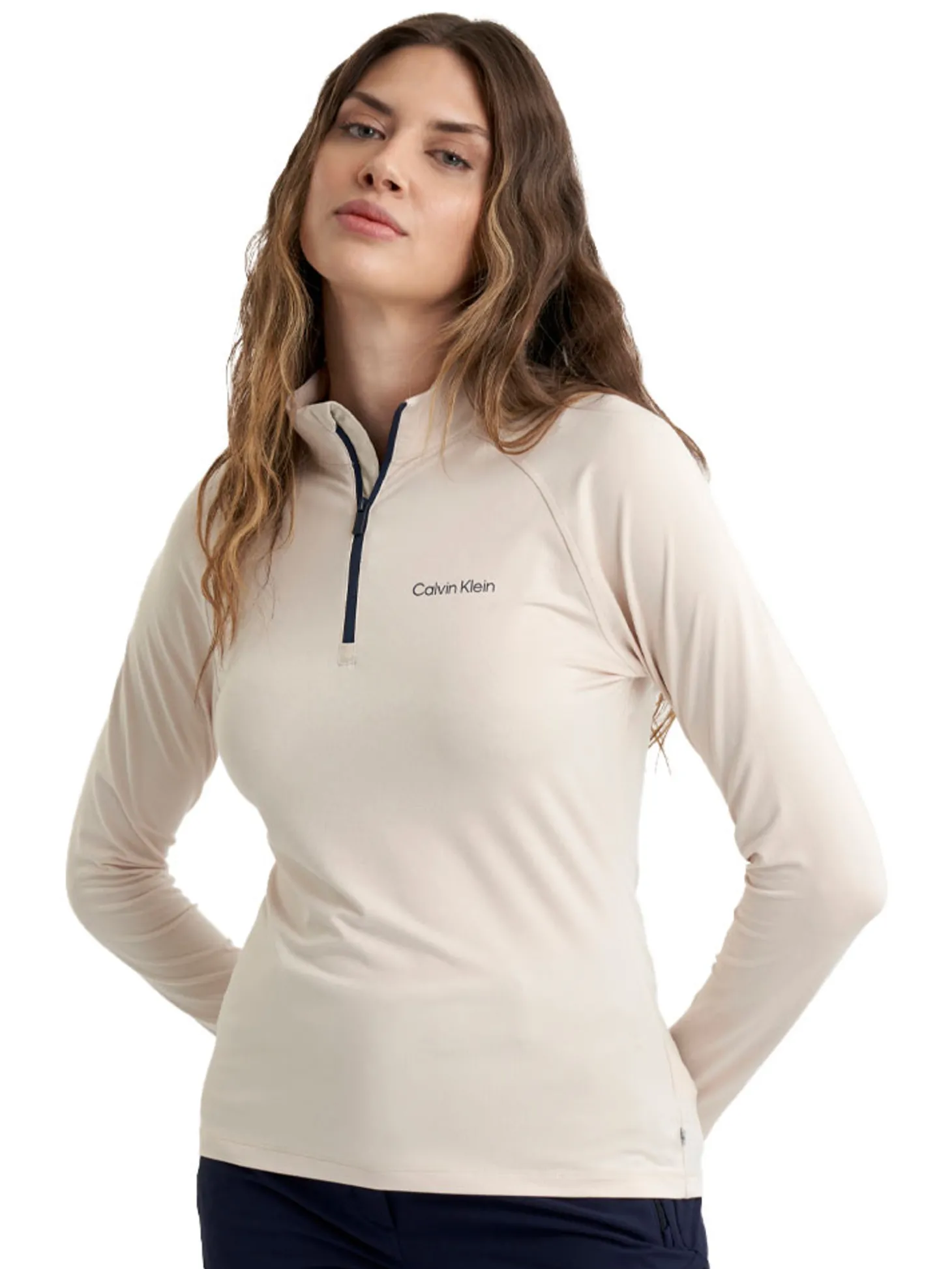 Calvin Klein Womens Dakota Quarter Zip Top - Tapioca