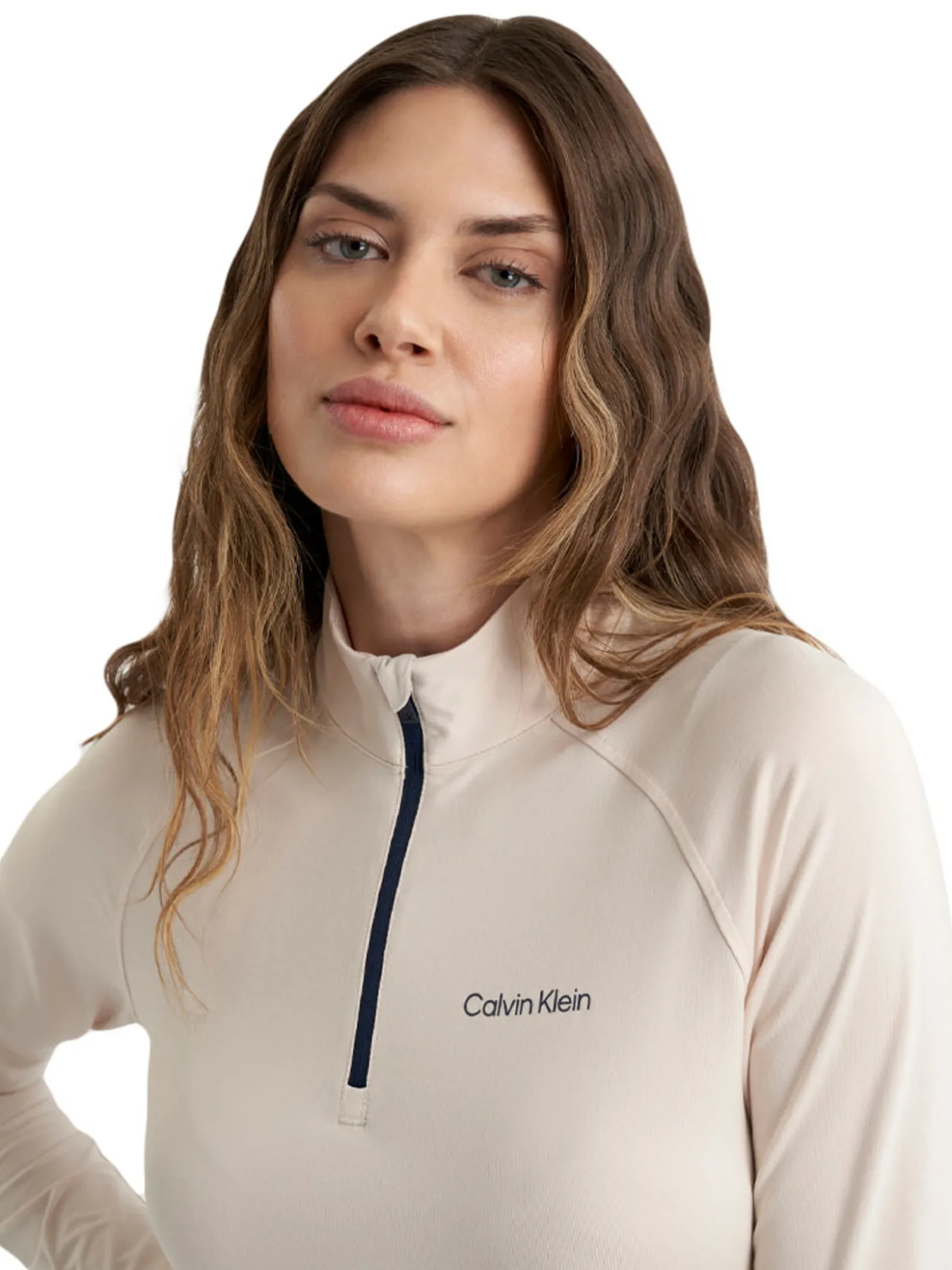 Calvin Klein Womens Dakota Quarter Zip Top - Tapioca