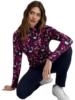 Calvin Klein Womens Dakota Quarter Zip Top - Brushstroke Print