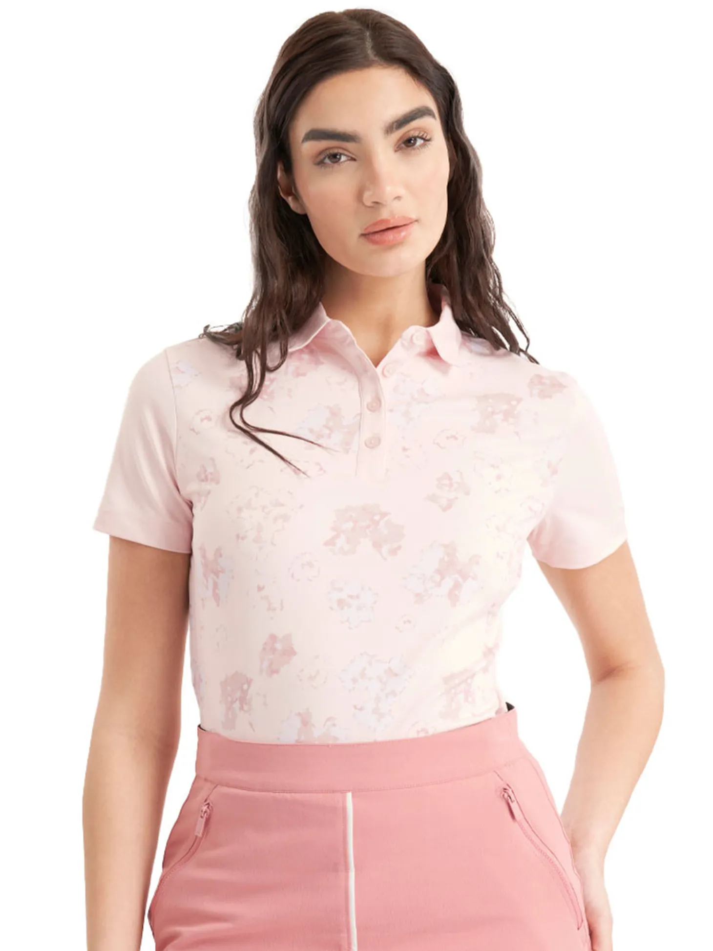 Calvin Klein Womens Harmony Printed Polo Shirt - Shell Pink
