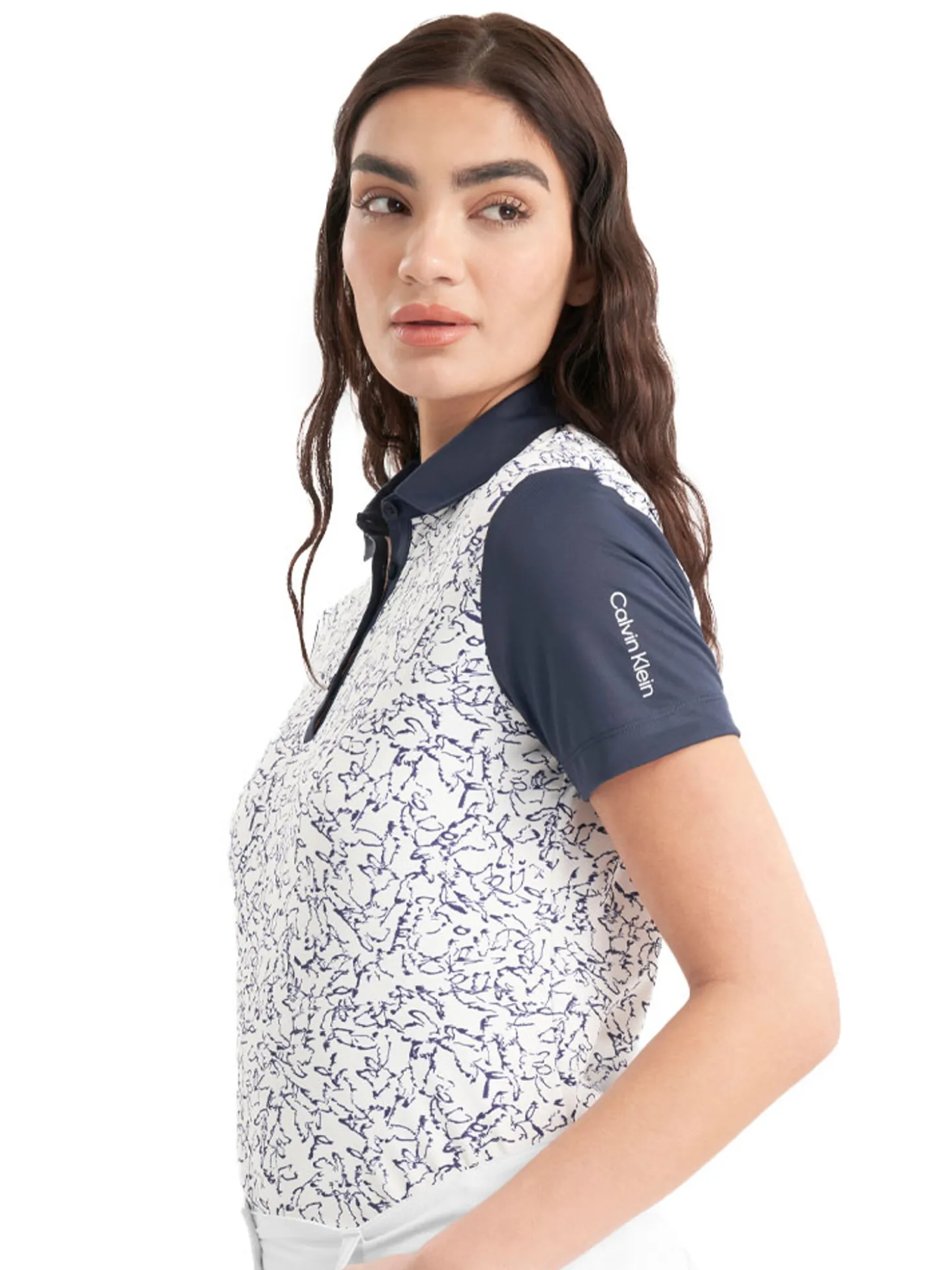 Calvin Klein Womens Harmony Printed Polo Shirt - White