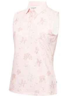 Calvin Klein Womens Harmony Printed Sleeveless Polo Shirt - Shell Pink