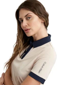 Calvin Klein Womens Layla Short Sleeve Polo - Tapioca