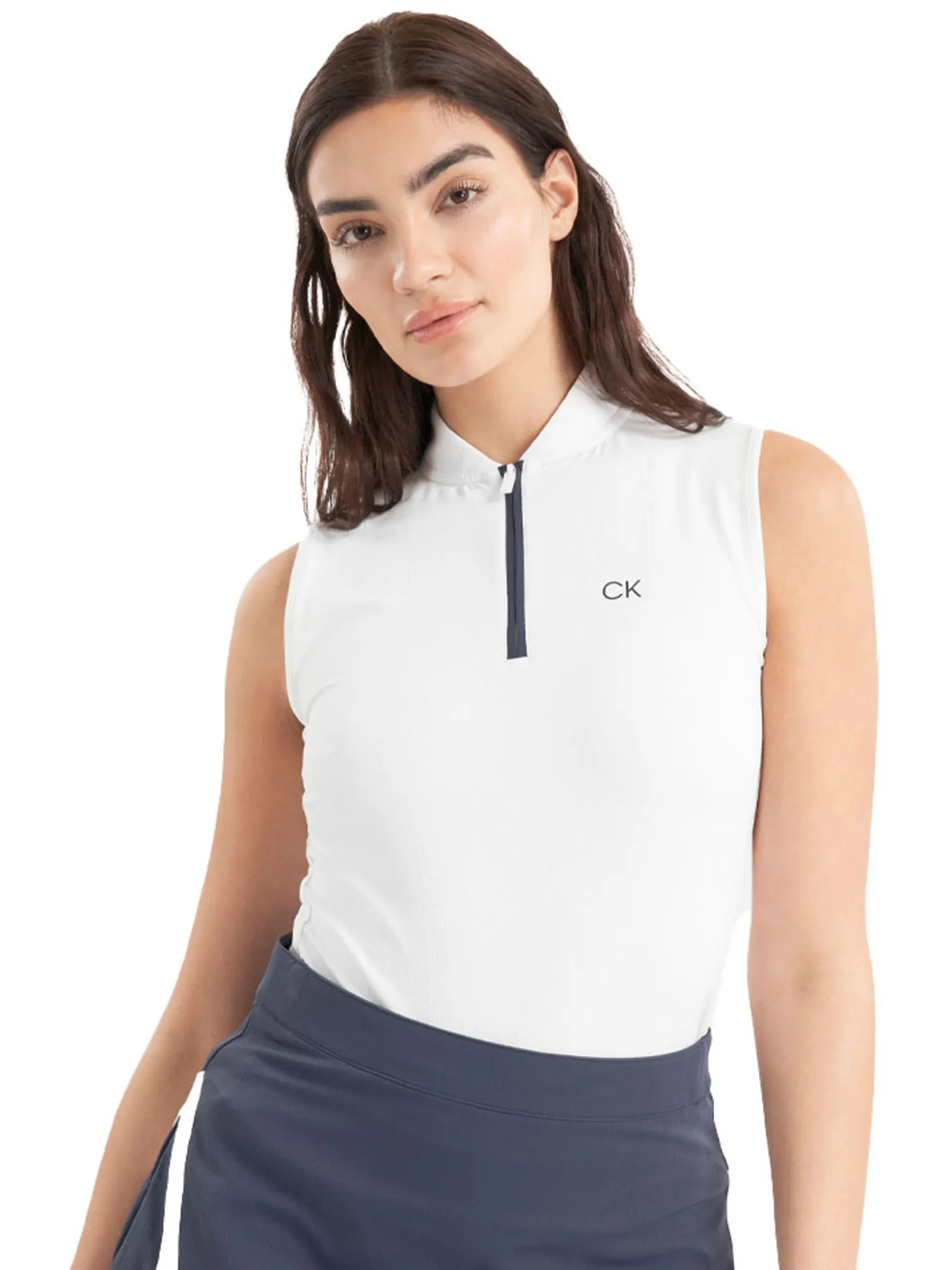 Calvin Klein Womens Tattler Sleeveless Mock Neck Top - White