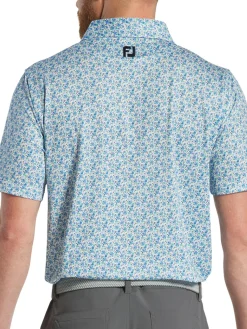 FootJoy Allover Floral Print Lisle Polo Shirt (Athletic Fit) - White/Blue