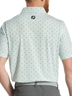 FootJoy Flying Wasp Print Lisle Polo Shirt (Athletic Fit) - White/Emerald/Navy