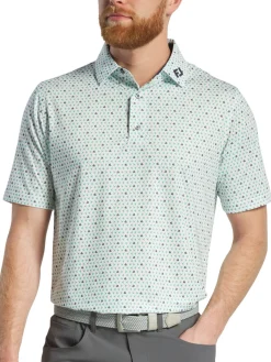 FootJoy Flying Wasp Print Lisle Polo Shirt (Athletic Fit) - White/Emerald/Navy