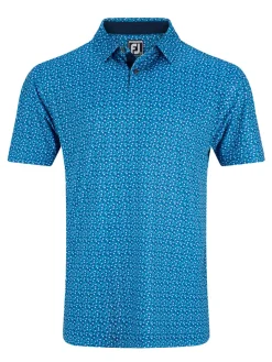 FootJoy Geometry Print Stretch Pique Polo Shirt (Athletic Fit) - Blue/Emerald