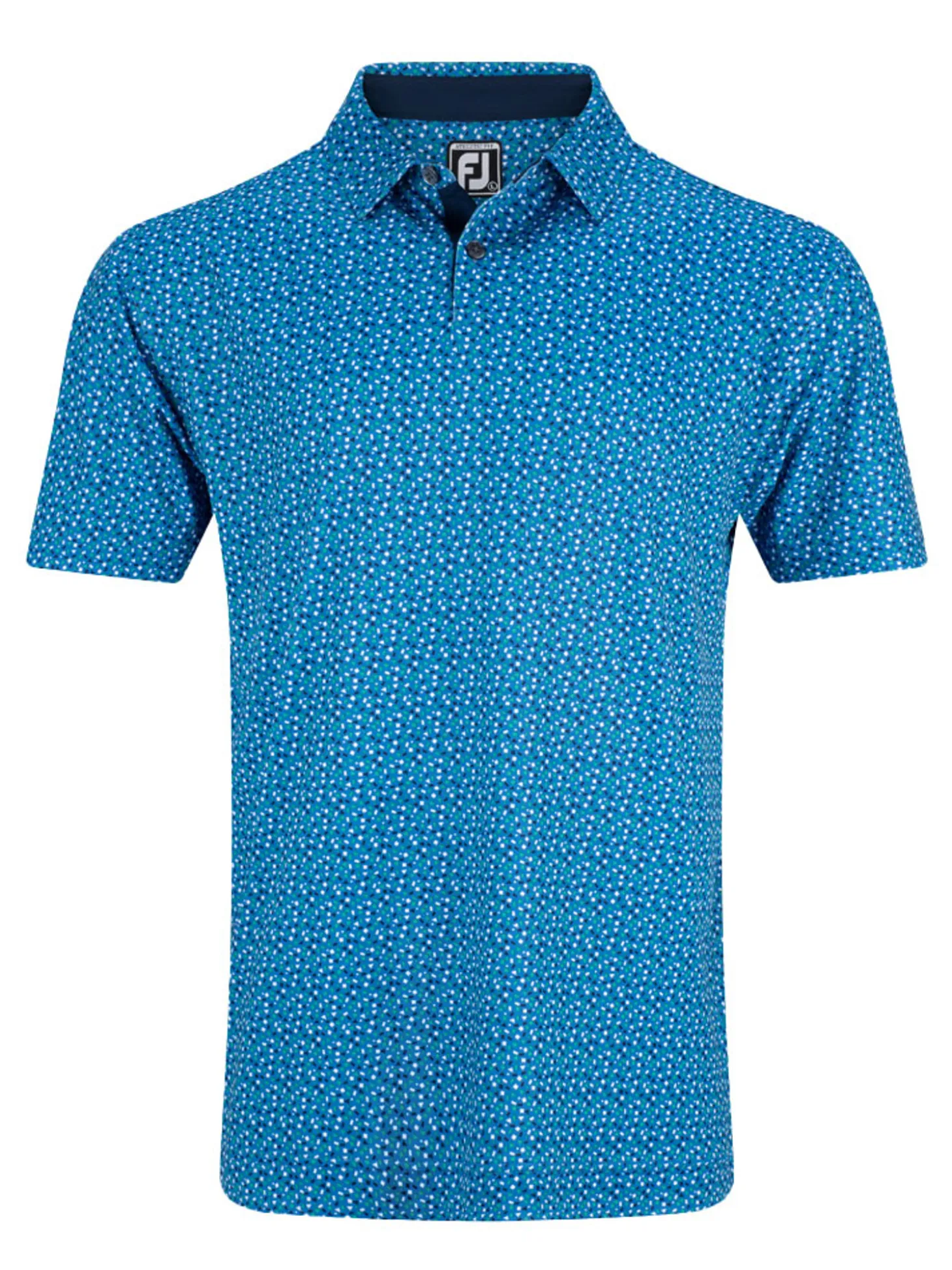 FootJoy Geometry Print Stretch Pique Polo Shirt (Athletic Fit) - Blue/Emerald