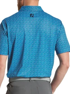 FootJoy Geometry Print Stretch Pique Polo Shirt (Athletic Fit) - Blue/Emerald