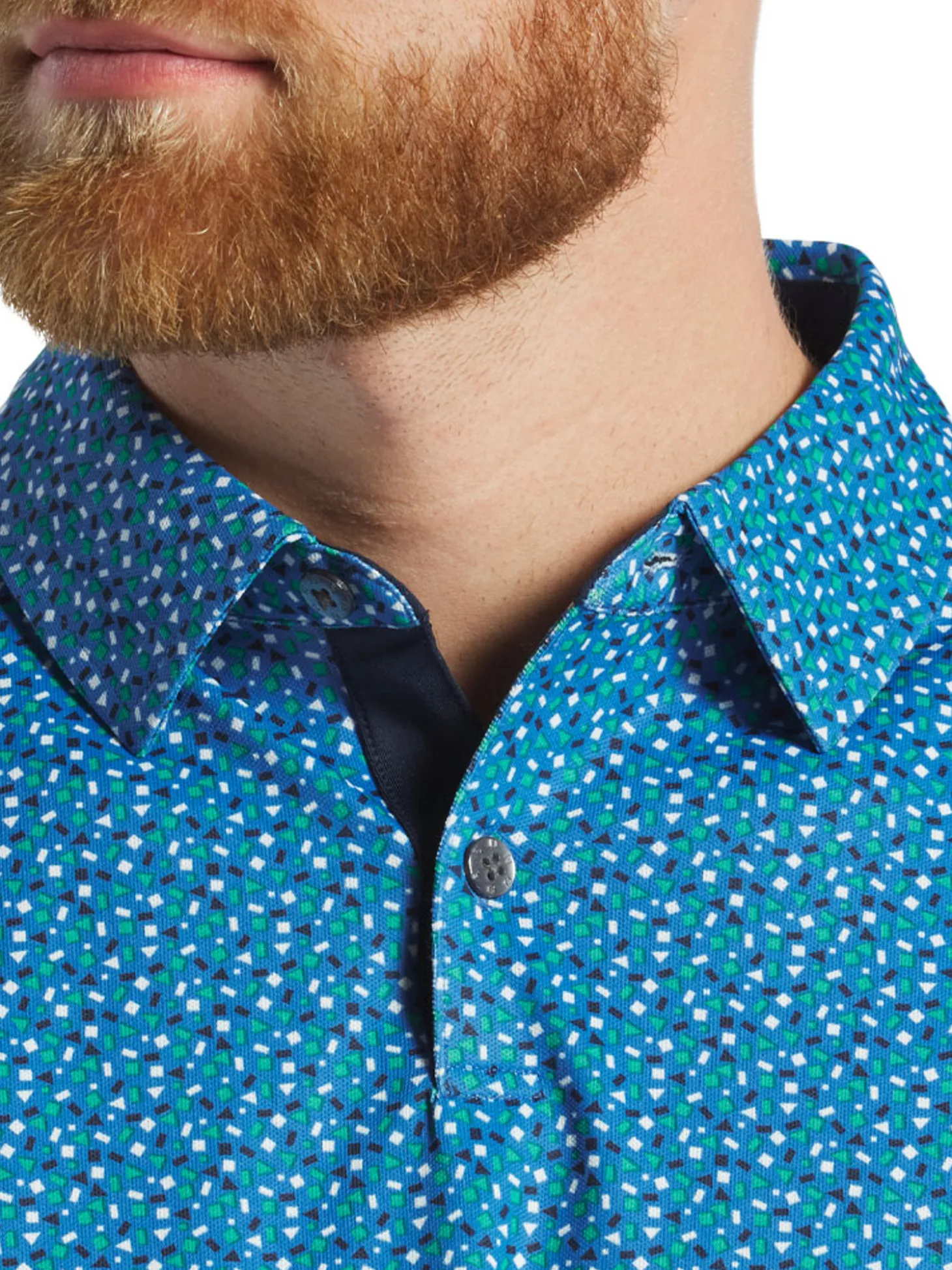 FootJoy Geometry Print Stretch Pique Polo Shirt (Athletic Fit) - Blue/Emerald