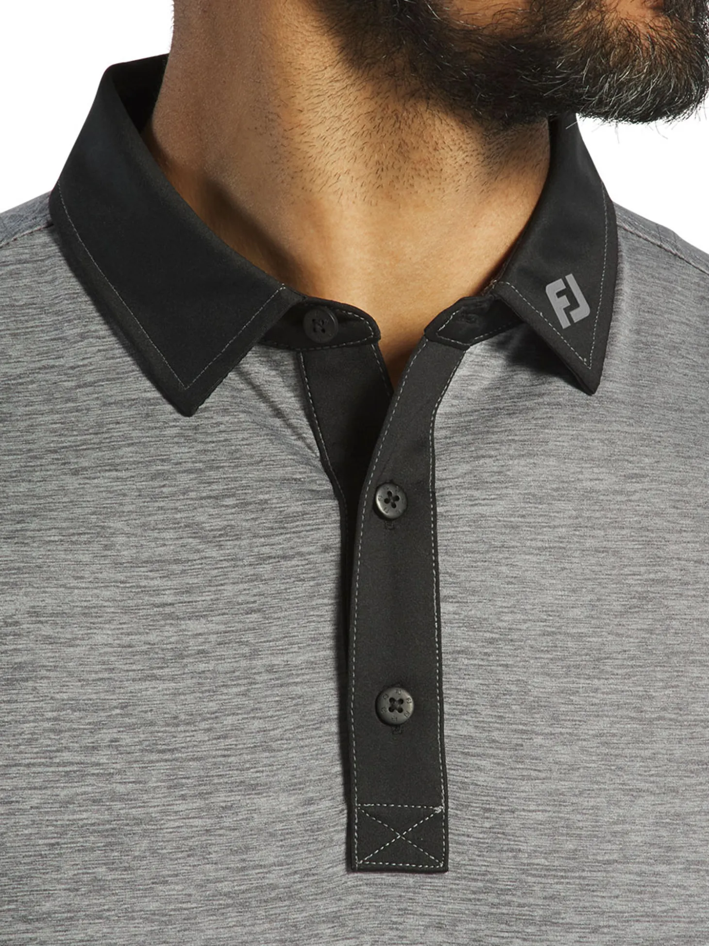 FootJoy Heather Lisle Polo Shirt (Athletic Fit) - Charcoal/Black