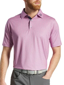 FootJoy Leaf Print Lisle Polo Shirt - Pink/Purple Dusk