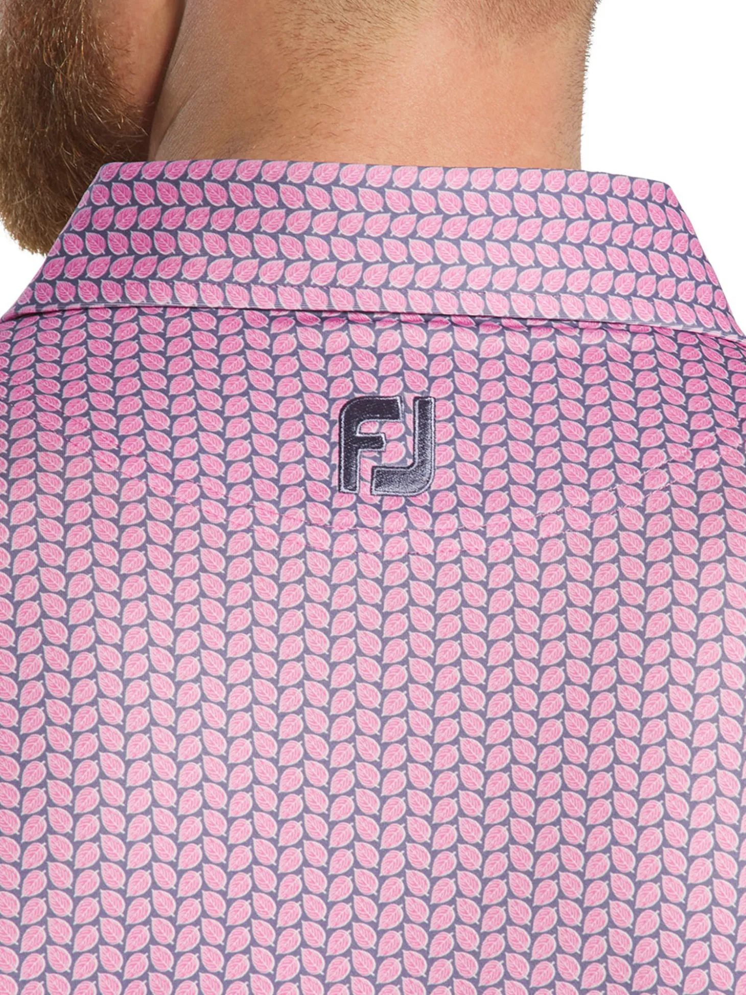FootJoy Leaf Print Lisle Polo Shirt - Pink/Purple Dusk