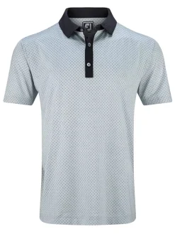 FootJoy Lisle Microflower Print Golf Shirt (Athletic Fit) - Grey/Black