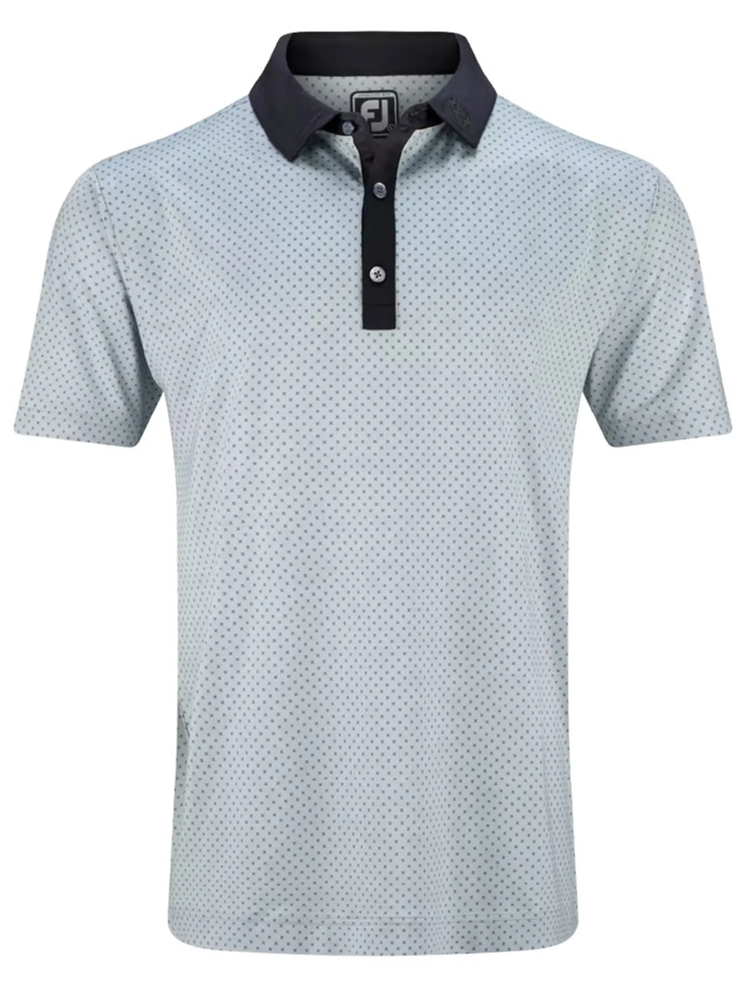 FootJoy Lisle Microflower Print Golf Shirt (Athletic Fit) - Grey/Black