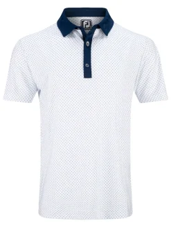 FootJoy Lisle Microflower Print Golf Shirt (Athletic Fit) - White/Navy